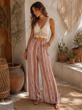 Mudd Striped Wide-Leg Pants in Blush, Cream & Rust